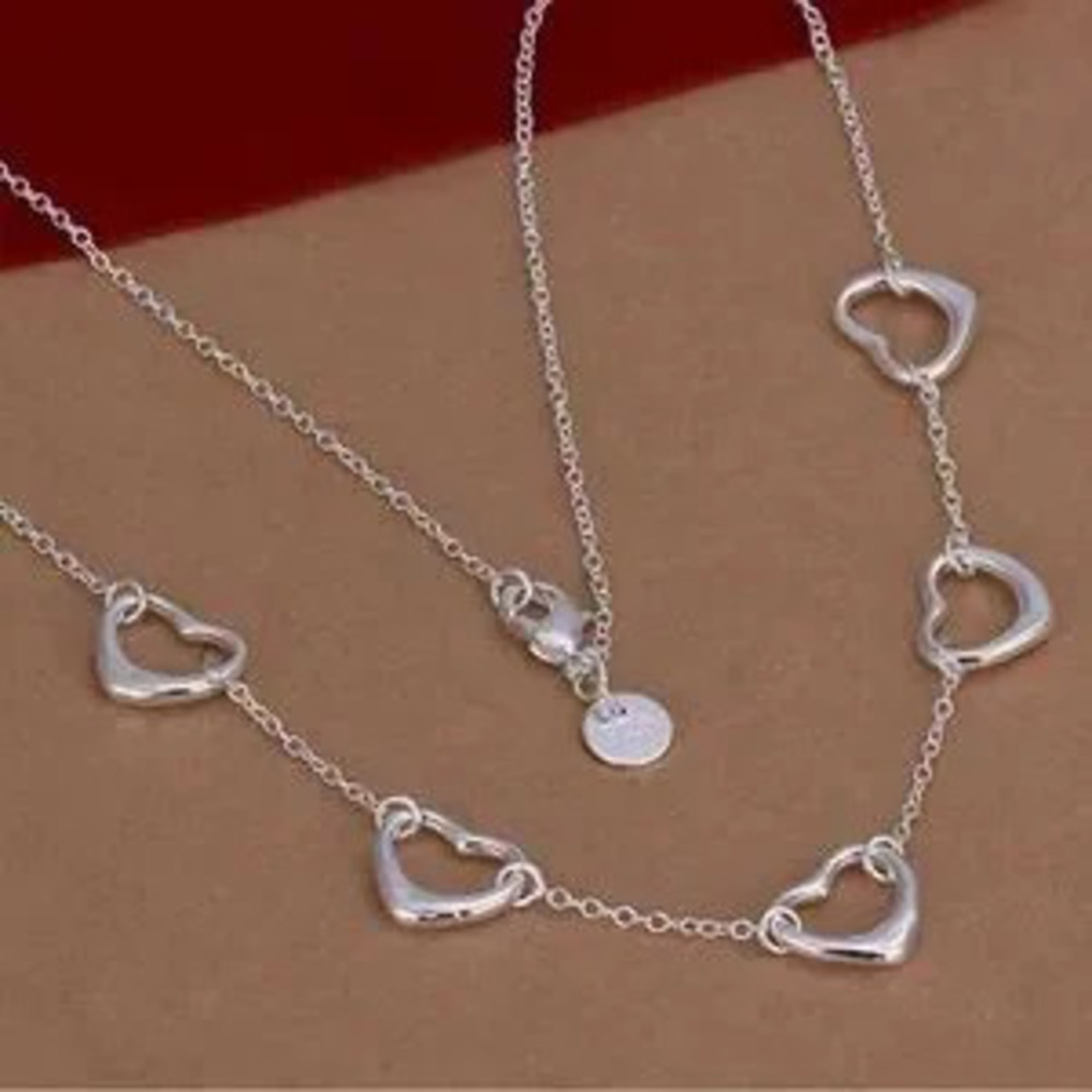 Silver Multi Hearts Necklace for Women 18